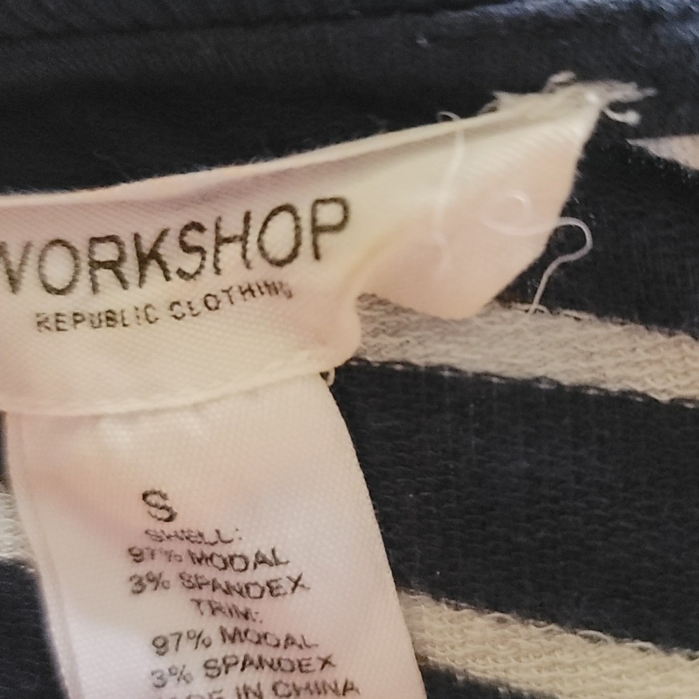 Workshop Republic Clothing Striped Long Sleeve V Neck Top Women's S Navy White - Picture 3 of 4